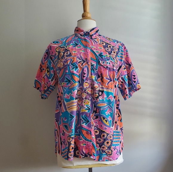 Last CHANCE Vintage 90s Print Button Down - Picture 1 of 4